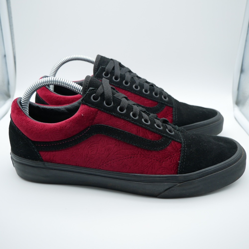 Vans Old Skool Black Suede Burgundy Embossed Velvet Paisley Sneakers 8.5 M /10 W